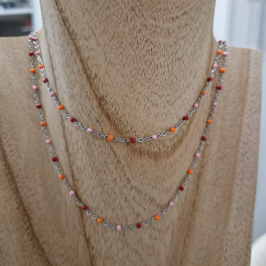 Collana Catena Ovalini Smaltati Rosso/Arancio/Rosa, in ACCIAIO inox