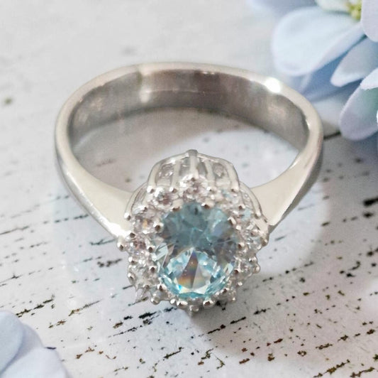 Anello Kate Acquamarina, in ARGENTO S925 e zirconia 5A