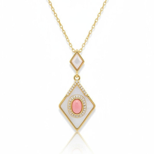 Collana Modello SIBILLA, con madreperla e quaro rosa, in ACCIAIO inox