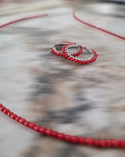 Collana con Perline di Corallo Rosso, in Argento s925
