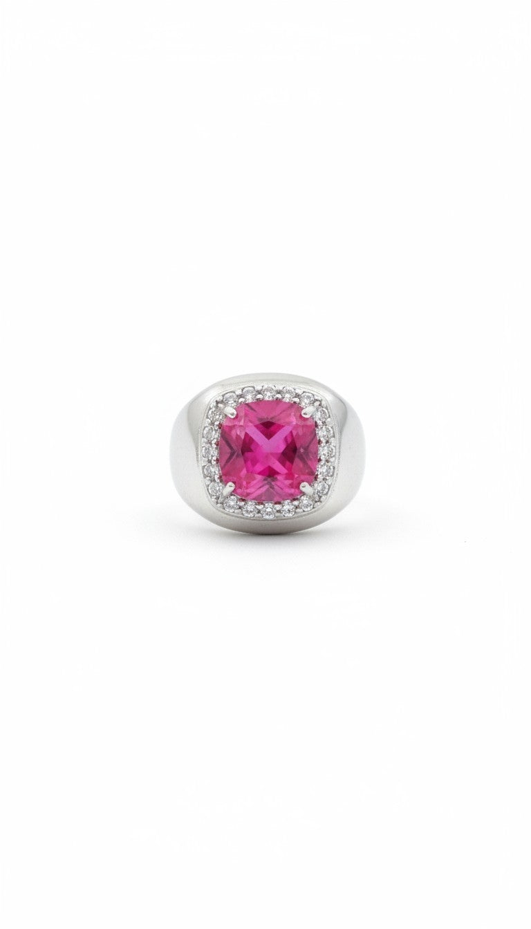 Anello Chevalier Zircone Quadrato Fucsia, in Argento s925