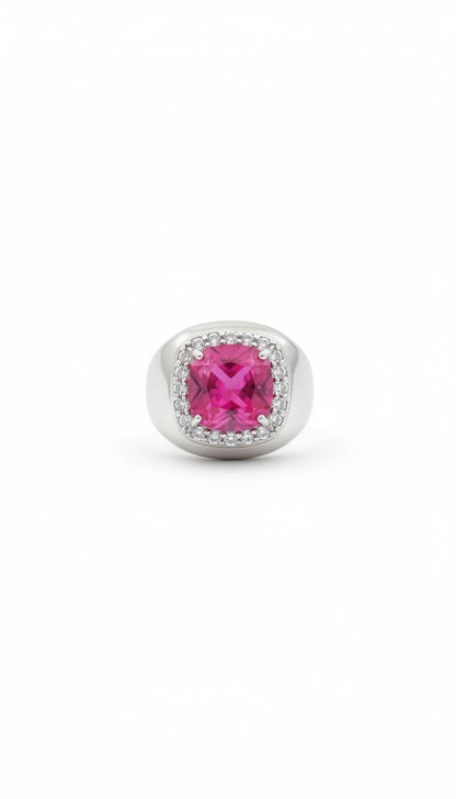 Anello Chevalier Zircone Quadrato Fucsia, in Argento s925
