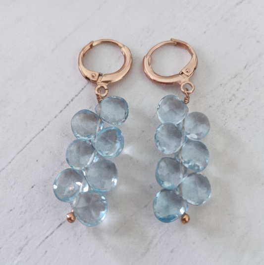 Orecchini Pendenti con gocce Acquamarina, Argento s925