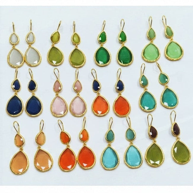 Long Necklace with Multicolor Sapphire Stones, S925 Silver and Gold