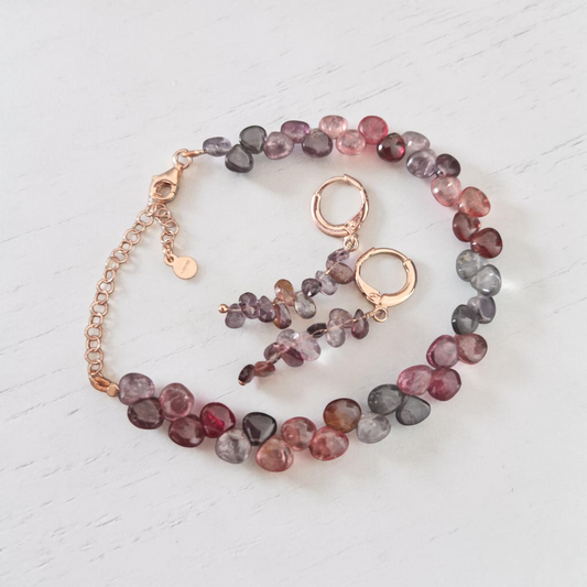 SET con Gocce di Tormalina Multicolor, Artigianato puro, Argento s925