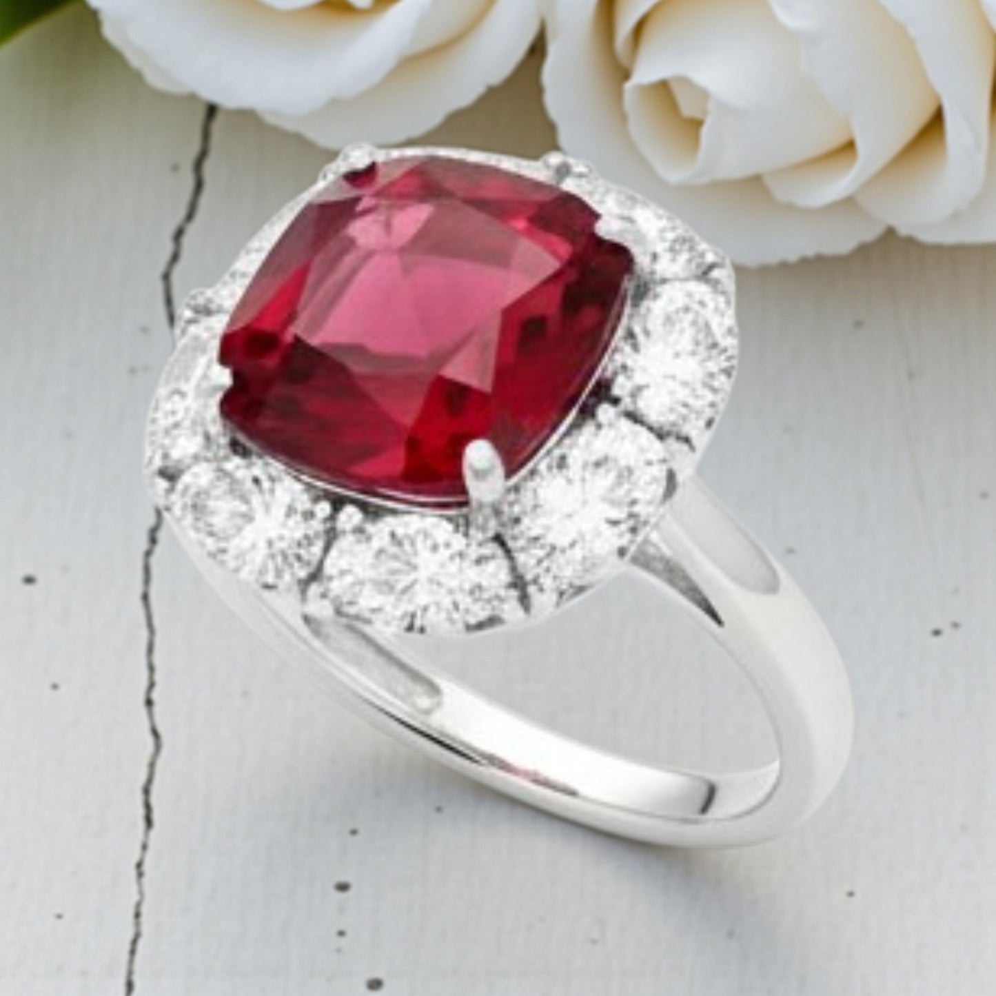 Anello Brilliance Quadrato Rosso, Argento s925