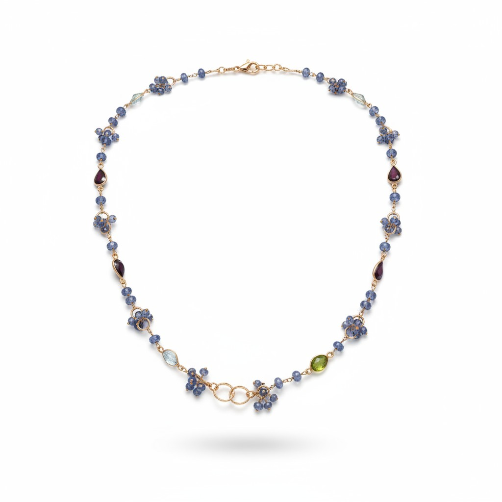 Collana realizzata a mano, in Calcedonio e Pietre miste, Argento s925