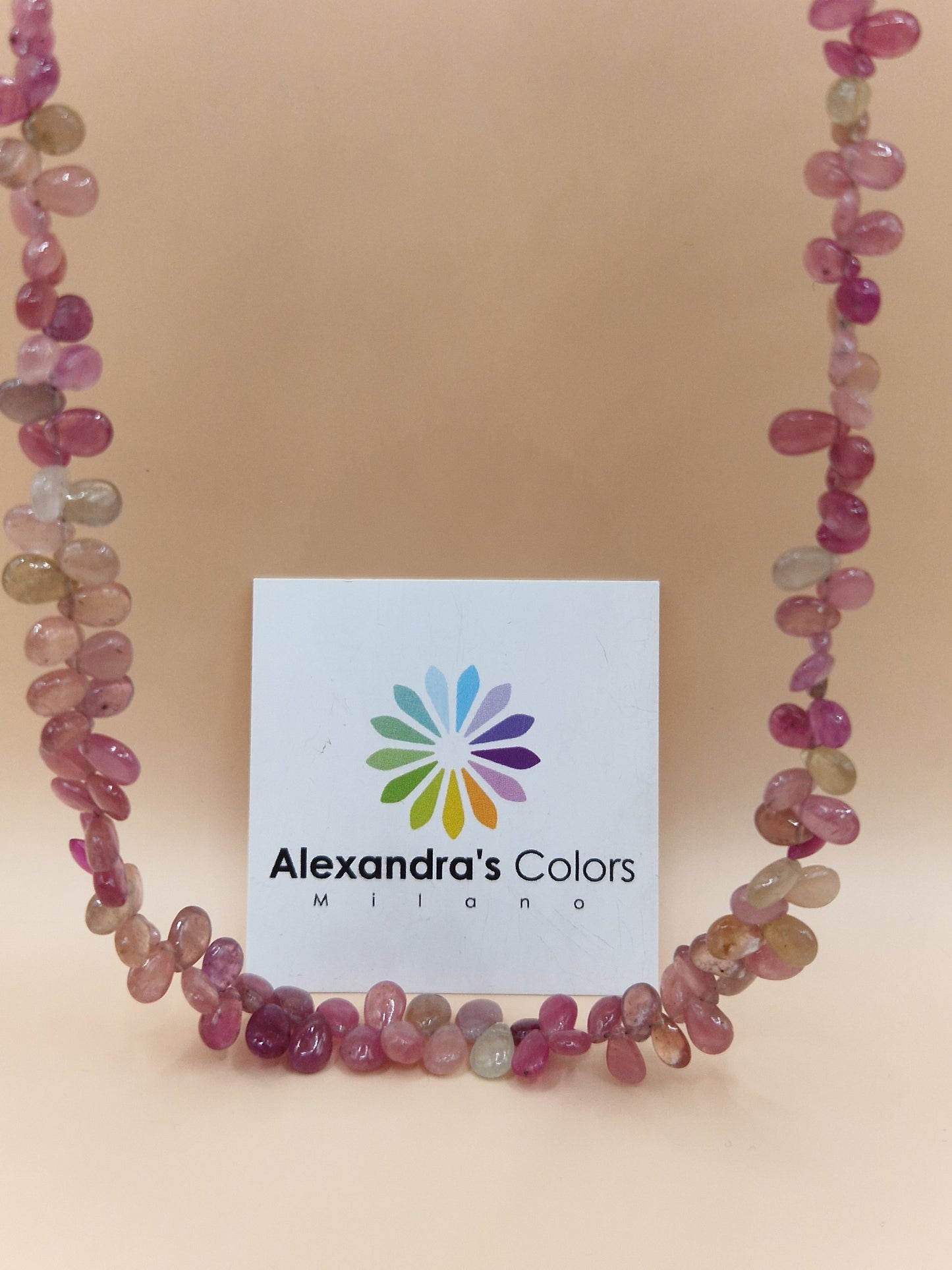 Collana Preziosa di Gocce di Zaffiro MUlticolor, Argento s925, Realizzata a mano