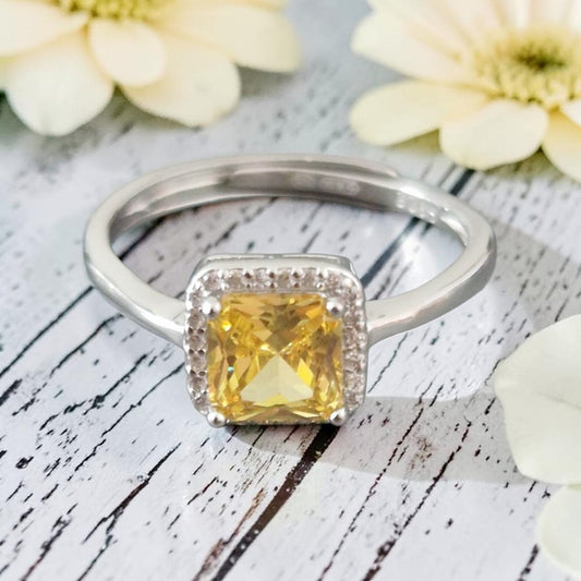 Anello Quadrato Giallo, ARGENTO S925 e zirconia