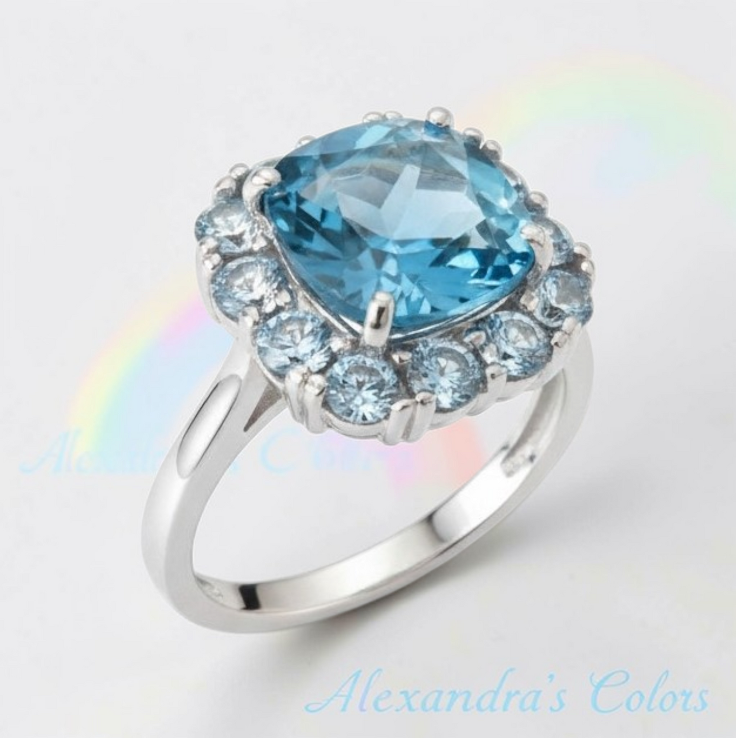 Anello Quadrato Brilliance Azzurro, Argento s925