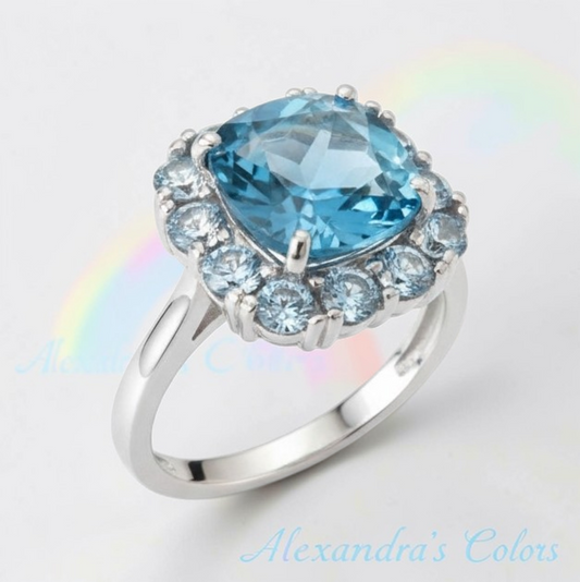 Anello Quadrato Brilliance Azzurro, Argento s925