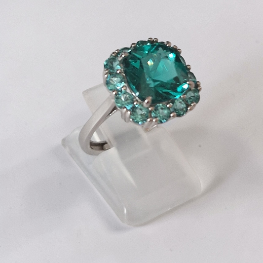 Anello Quadrato Brilliance Verde Paraiba, Argento s925