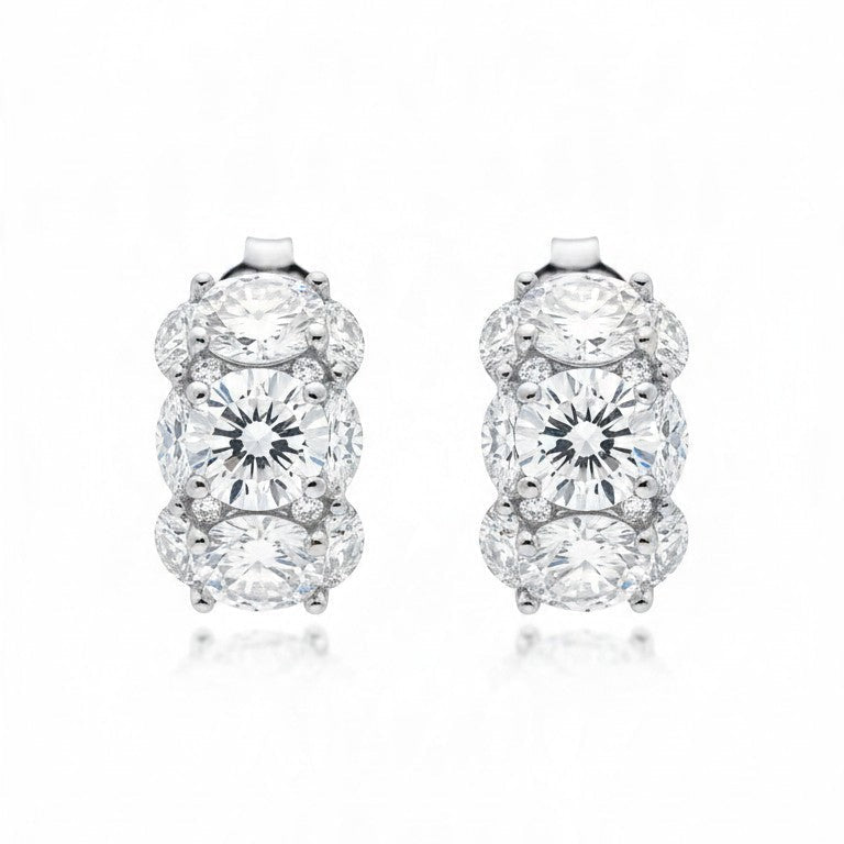 Orecchini Trilogy Halo con MOISSANITE mm 5, in Argento S925