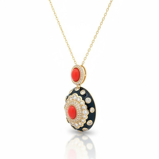 Collana Modello EUFEMIA, con PASTA DI CORALLO, in ACCIAIO inox