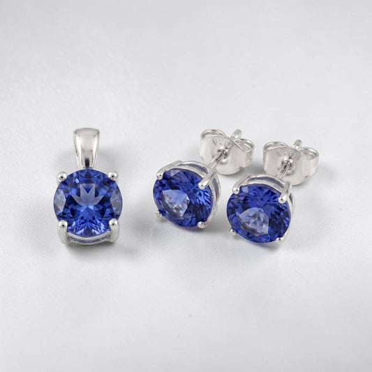 SET orecchini e ciondolo punto luce Color TANZANITE, Argento s925