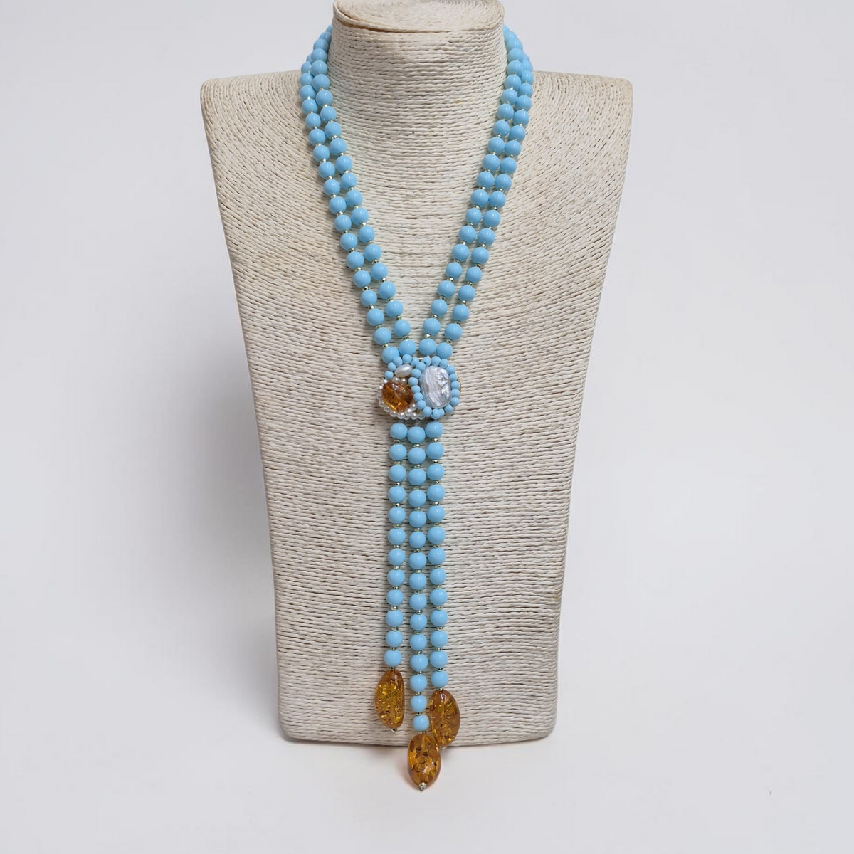 Collana Lunga ad Y con Pasta di Turchese e Ambra