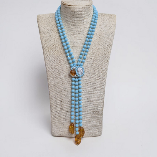 Collana Lunga ad Y con Pasta di Turchese e Ambra