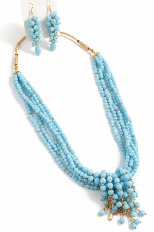 Collana Maxi con Nodo, Pietre di Pasta di Turchese e Perle