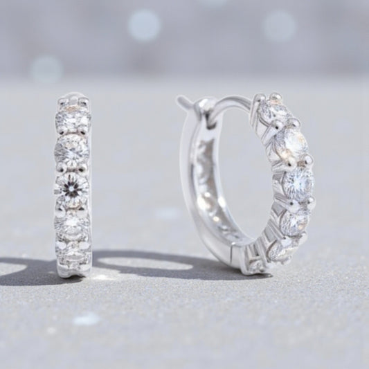 Orecchini Cerchio Tennis in Moissanite 3mm, Argento s925