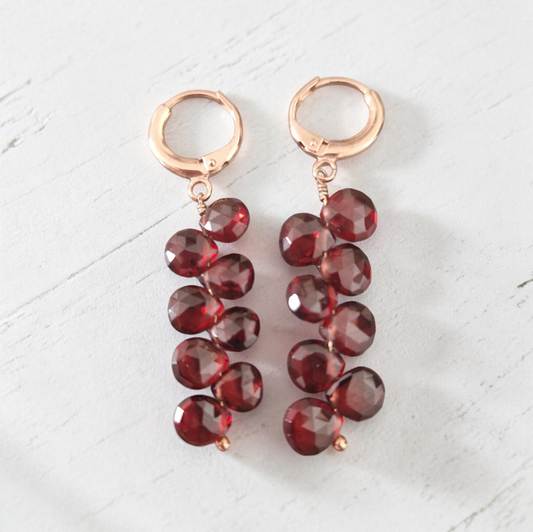 Orecchini Pendenti con gocce Granato, Argento s925