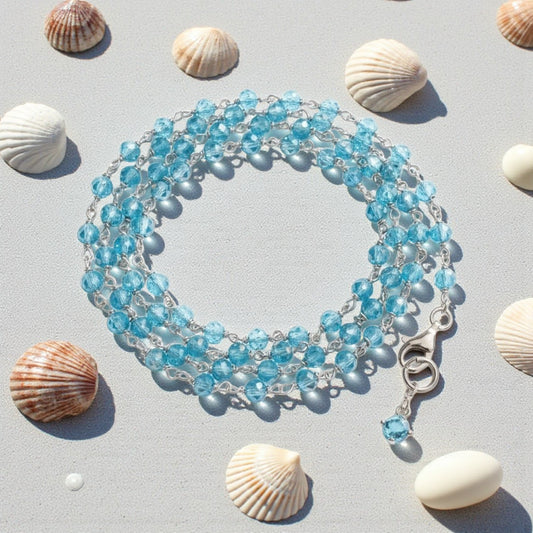 Collana Brillante Cristallo azzurro trasparente, in Argento s925