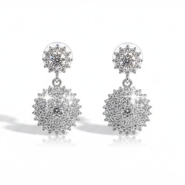 Orecchini Pendenti Tondi in Moissanite, Argento s925