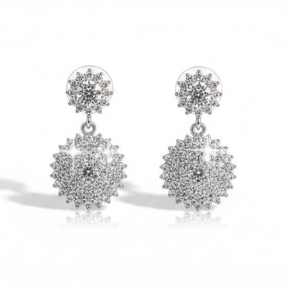 Orecchini Pendenti Tondi in Moissanite, Argento s925