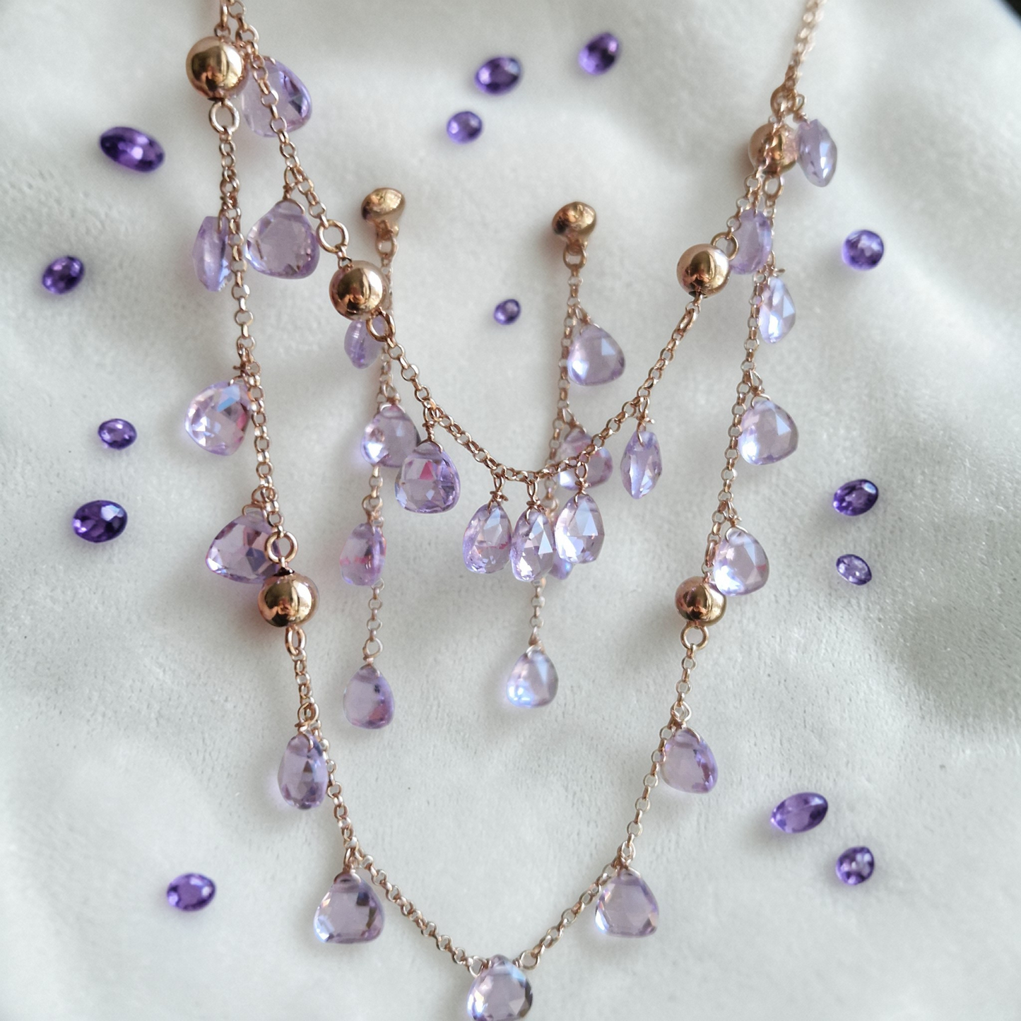 Collana Gocce Lilla, Argento Rosè