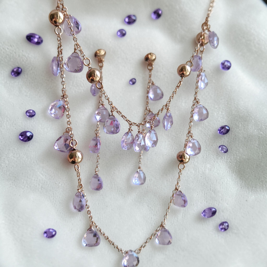 Collana Gocce Lilla, Argento Rosè