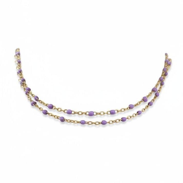 Collana Catena Ovalini Smaltati Viola, in ACCIAIO inox