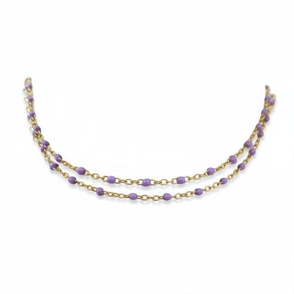 Collana Catena Ovalini Smaltati Viola, in ACCIAIO inox