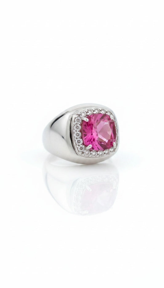 Anello Chevalier Zircone Quadrato Fucsia, in Argento s925