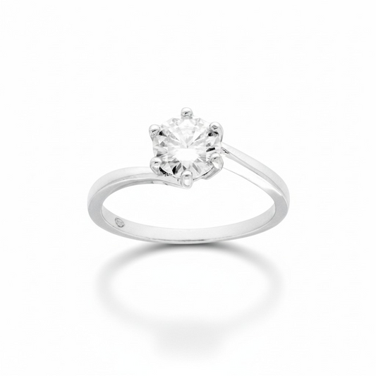 Anello Solitario con MOISSANITE mm 6.5, in Argento S925