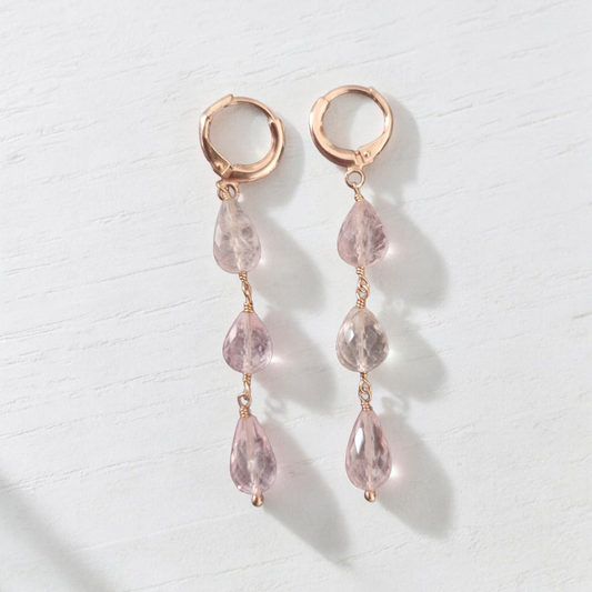 Orecchini Pendenti con gocce Briolette di Morganite, Argento s925