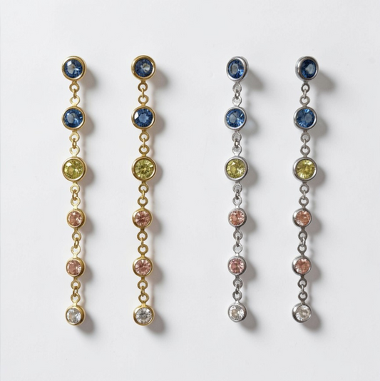 Orecchini Pendenti Punti Luce Multicolor, Argento s925