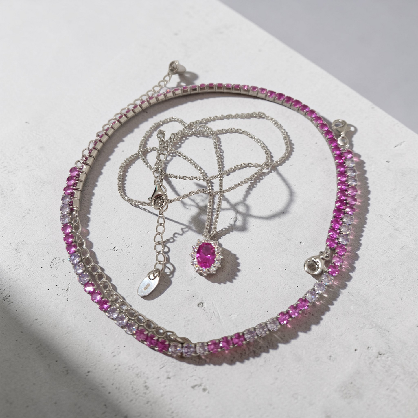 Bracciale Tennis Fucsia, in Argento S925