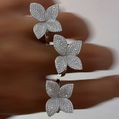Anello Fiore 4 Petali, in Argento S925 e Zirconi