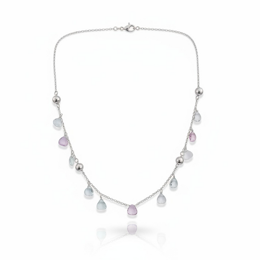Lilac and Aquamarine Drop Necklace, 925 Silver