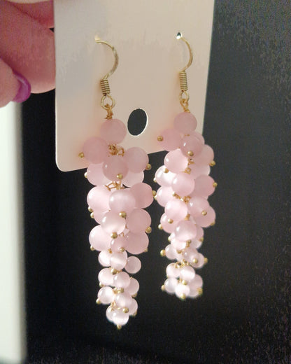 Orecchini a Grappolo Rosa, Argento s925 + ottone
