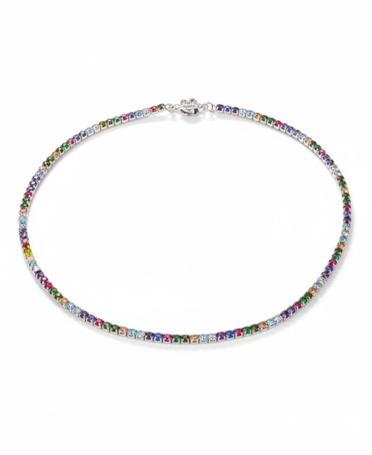 Collana Tennis Multicolor Inverno, 3mm REGOLABILE, Argento 925 con Zirconi