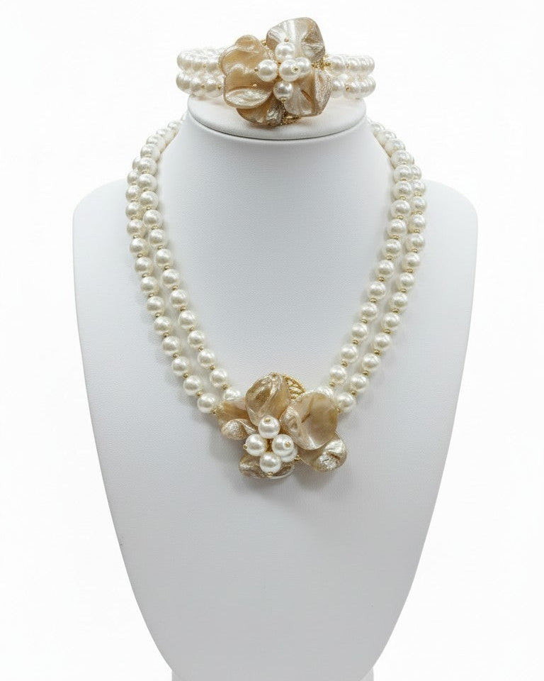SET Collana Maxi Fiore con Perle e Conchiglia