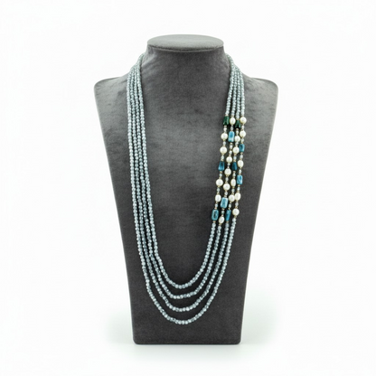 Collana Lunga 4 fili in Pietre di Apatite e Perle di fiume