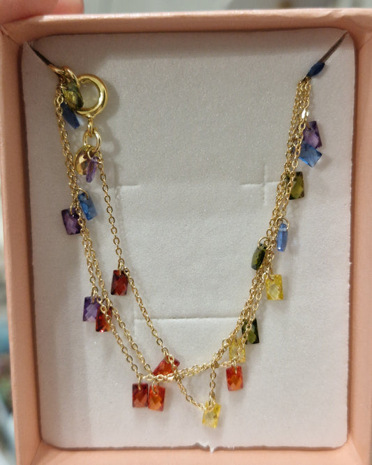 Collana con Rettangolini In Zircone Multiciondolo, Argento S925