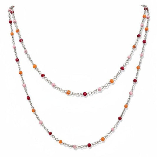 Collana Catena Ovalini Smaltati Rosso/Arancio/Rosa, in ACCIAIO inox