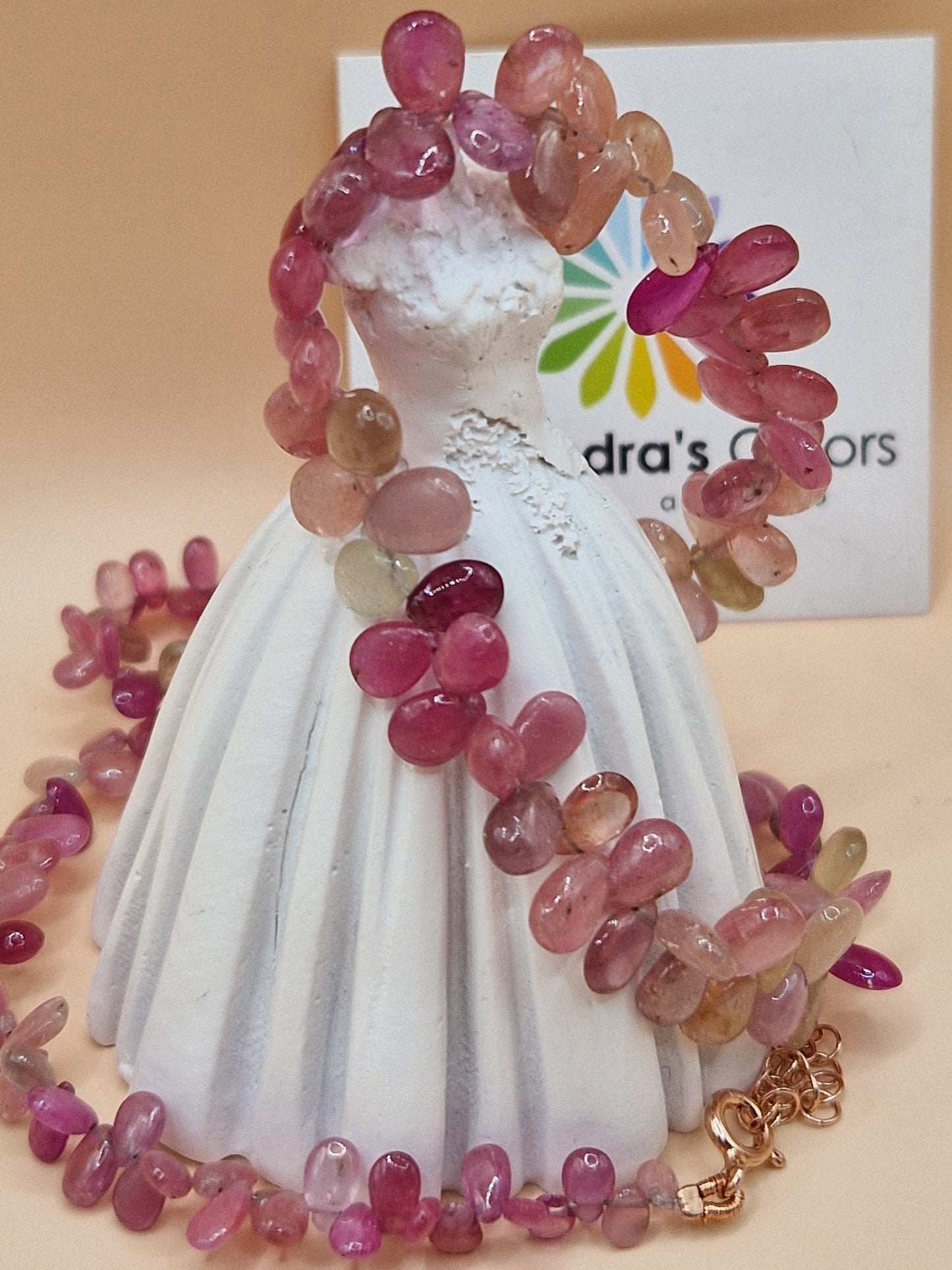 Collana Preziosa di Gocce di Zaffiro MUlticolor, Argento s925, Realizzata a mano