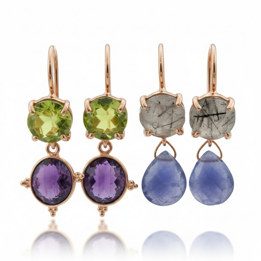 Orecchini Pendenti Pietre Pregiate, in Argento S925