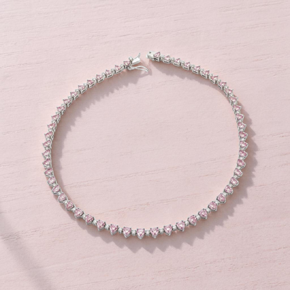 Collana Tennis Cuori Rosa e Punti Luce, 5 mm, Argento 925