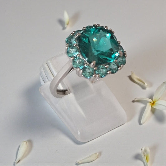 Anello Quadrato Brilliance Verde, Argento s925