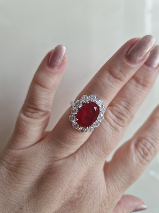 Anello Ovale Regina rosso, in Argento s925