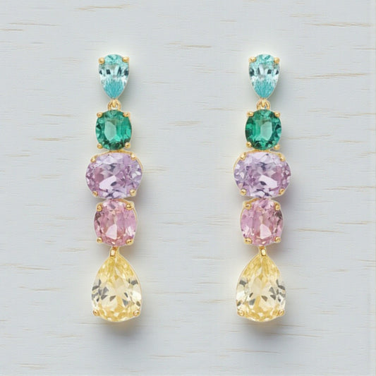 Orecchini Pendenti Colori Chiari Brillanti, Argento s925
